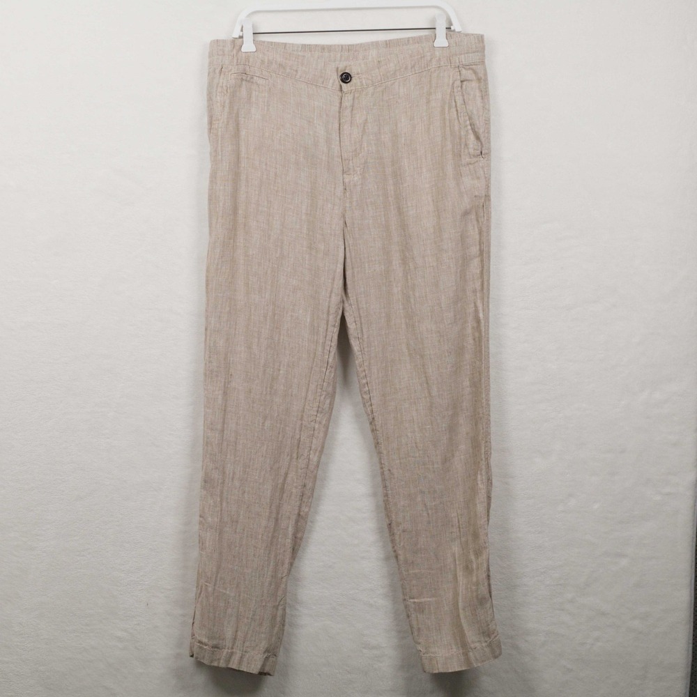 PANAMA JACK 100% Linen Elastic Waist Casual Trousers Beach‎ Pants Beige Sz L